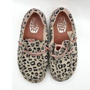 Hey Dude Cream and Pink Leopard Loafers